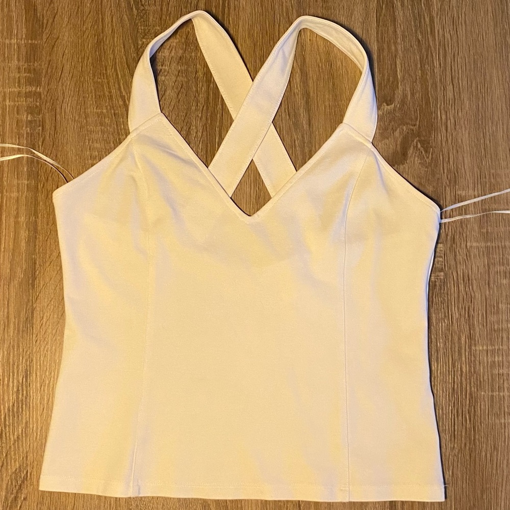 Leith white tank top with criss cross detailing